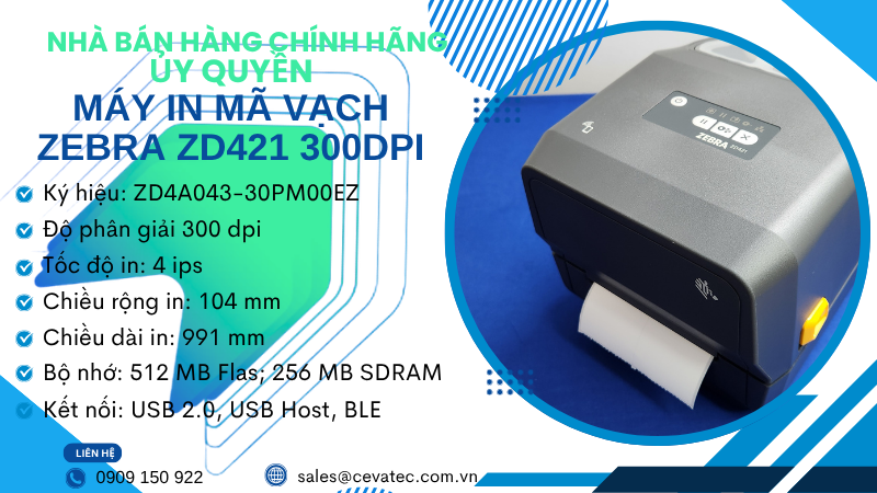Thông số máy in mã vạch Zebra ZD421 300dpi mạnh mẽ, cho hoạt động in tem hiệu suất cao.